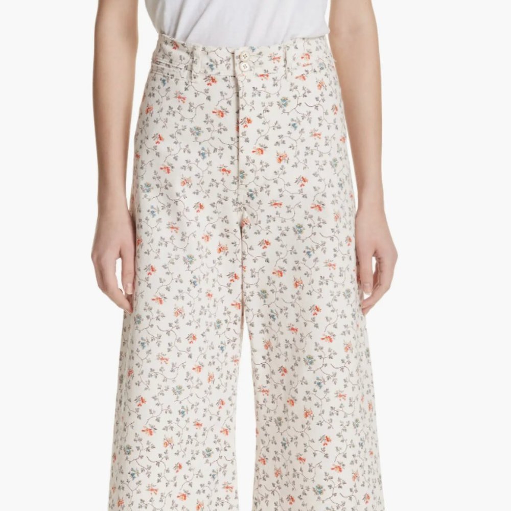 Rebecca Taylor Wide-Leg Cropped Floral Print Pants